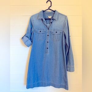 J CREW  distressed denim dress with convertible sleeves
